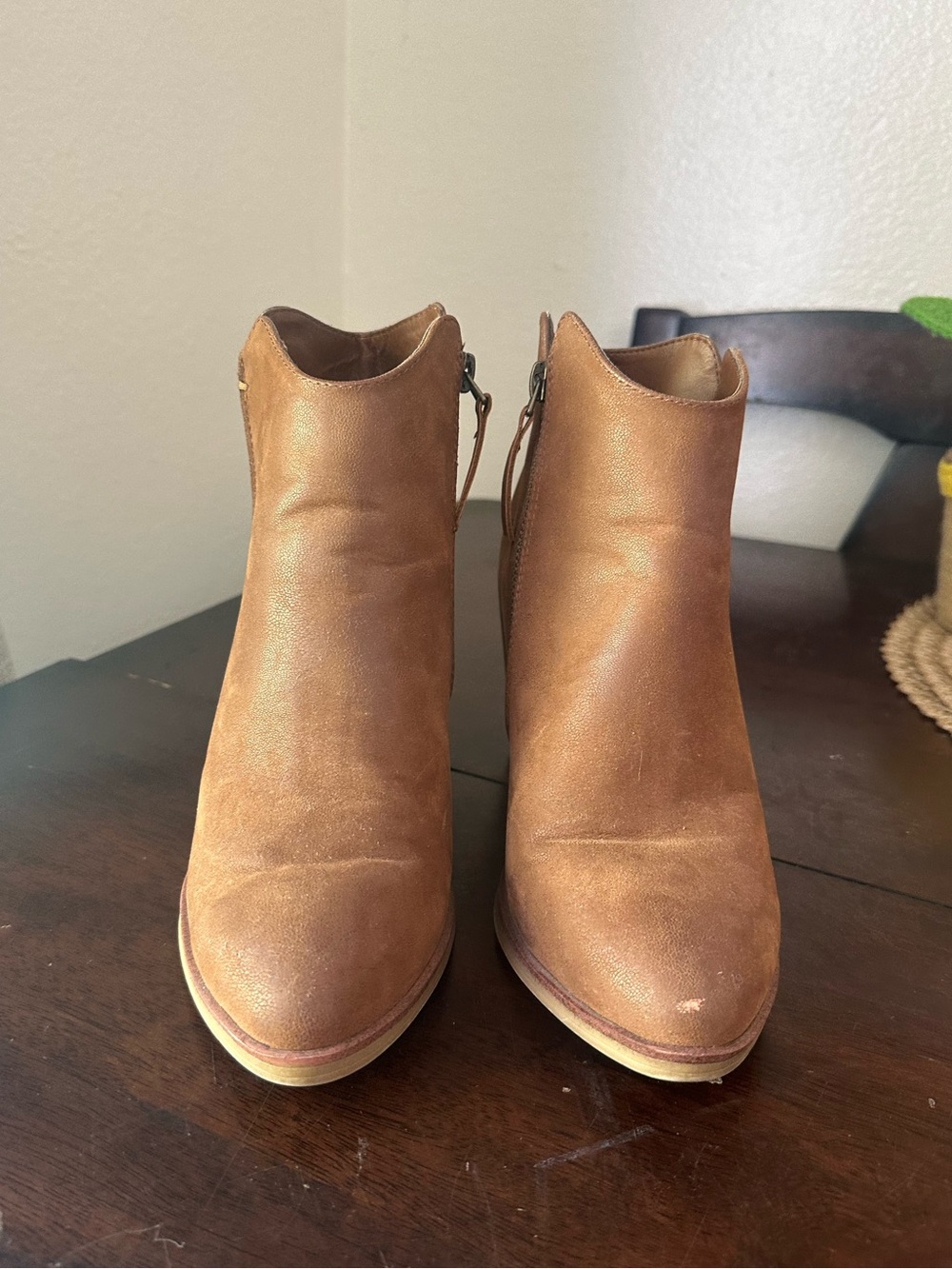 MIA Cognac Brown Faux Leather Ankle Booties with Side Zip